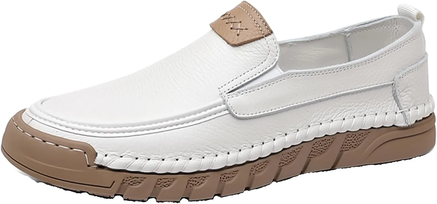Mens Genuine Leather Slip-on Loafers Casual Breathable Handmade Slip On Driving Shoes Fashion Business Shoes
