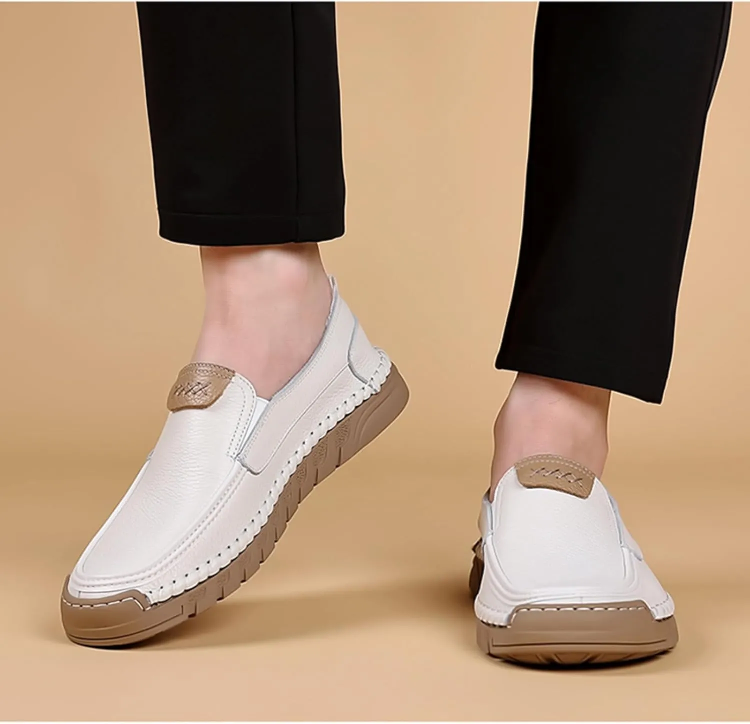 Mens Genuine Leather Slip-on Loafers Casual Breathable Handmade Slip On Driving Shoes Fashion Business Shoes