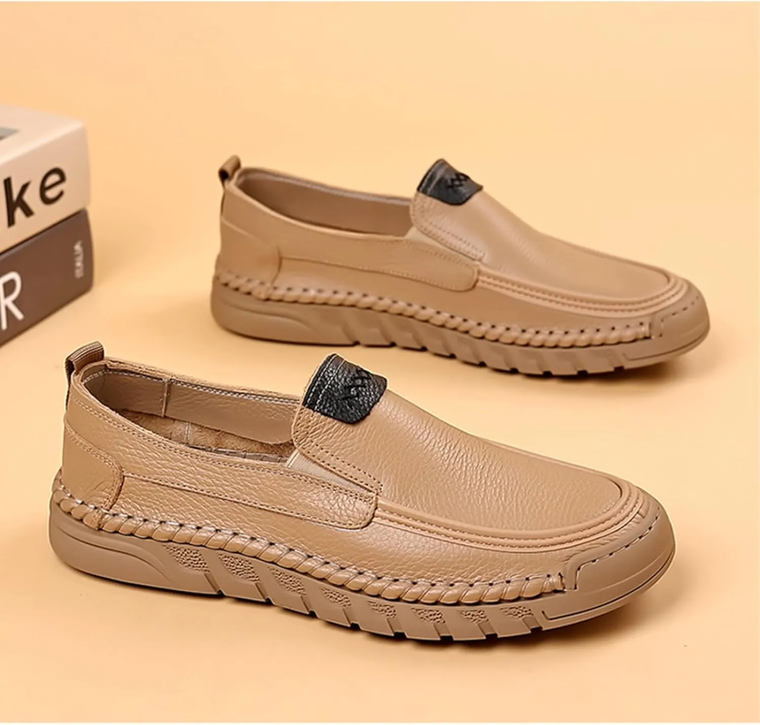 Mens Genuine Leather Slip-on Loafers Casual Breathable Handmade Slip On Driving Shoes Fashion Business Shoes