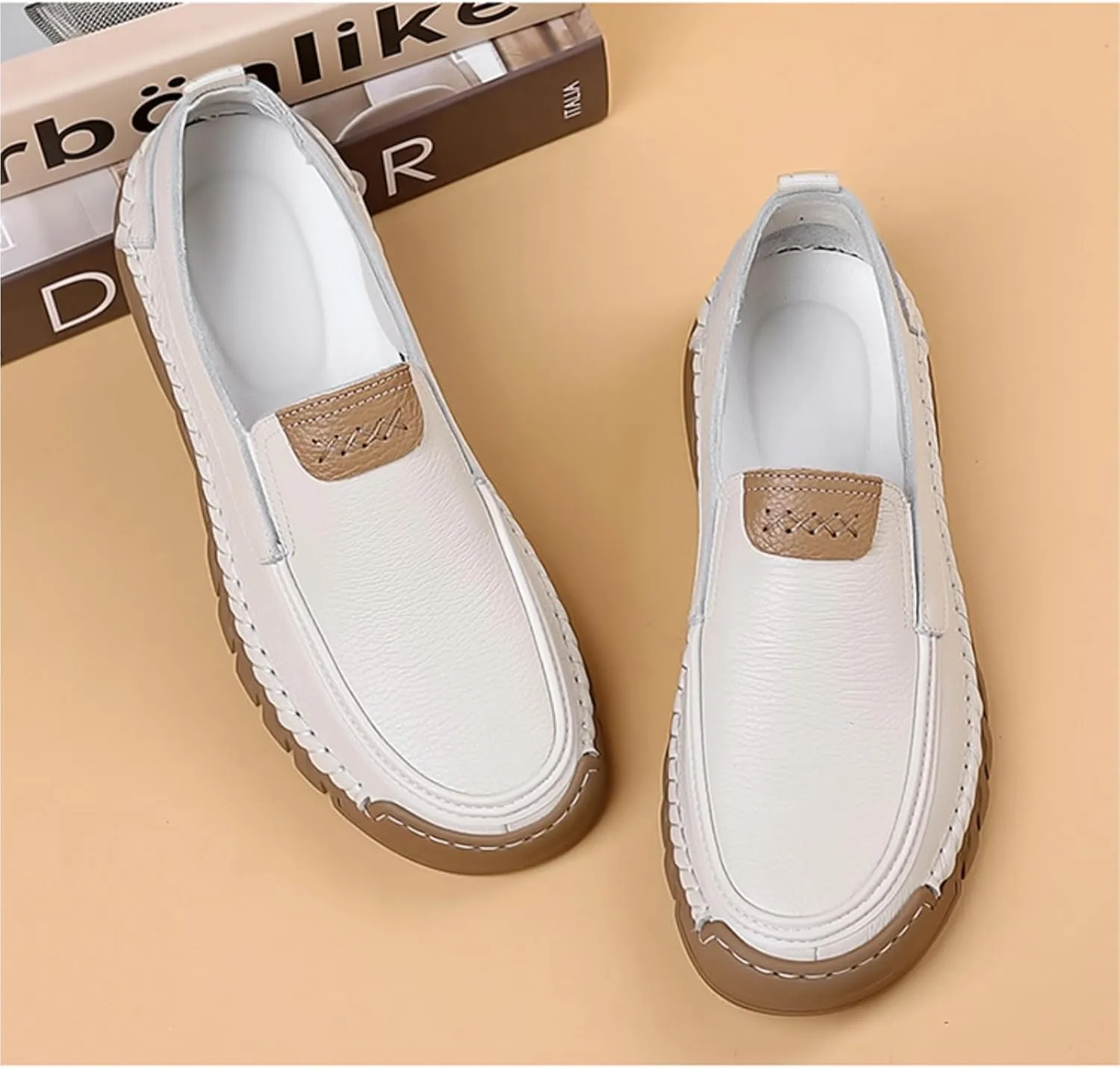 Mens Genuine Leather Slip-on Loafers Casual Breathable Handmade Slip On Driving Shoes Fashion Business Shoes