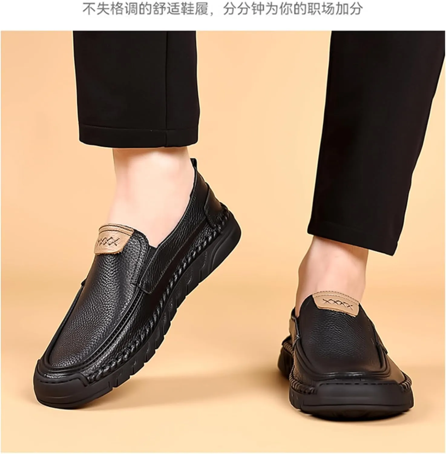 Mens Genuine Leather Slip-on Loafers Casual Breathable Handmade Slip On Driving Shoes Fashion Business Shoes