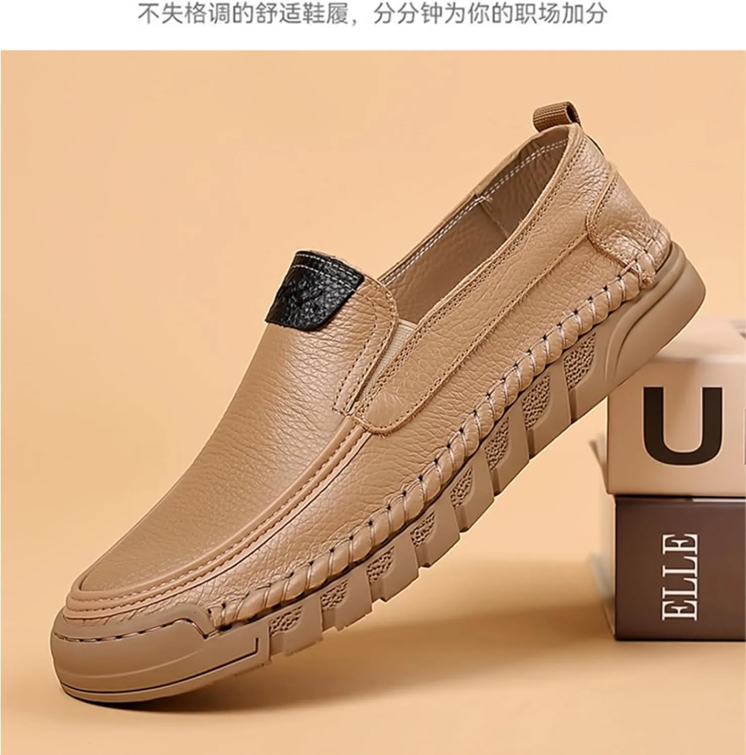 Mens Genuine Leather Slip-on Loafers Casual Breathable Handmade Slip On Driving Shoes Fashion Business Shoes