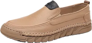 Mens Genuine Leather Slip-on Loafers Casual Breathable Handmade Slip On Driving Shoes Fashion Business Shoes