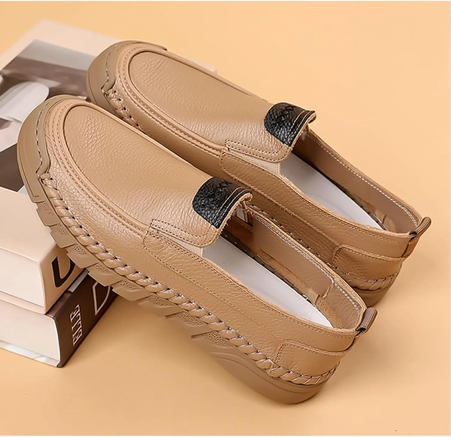 Mens Genuine Leather Slip-on Loafers Casual Breathable Handmade Slip On Driving Shoes Fashion Business Shoes