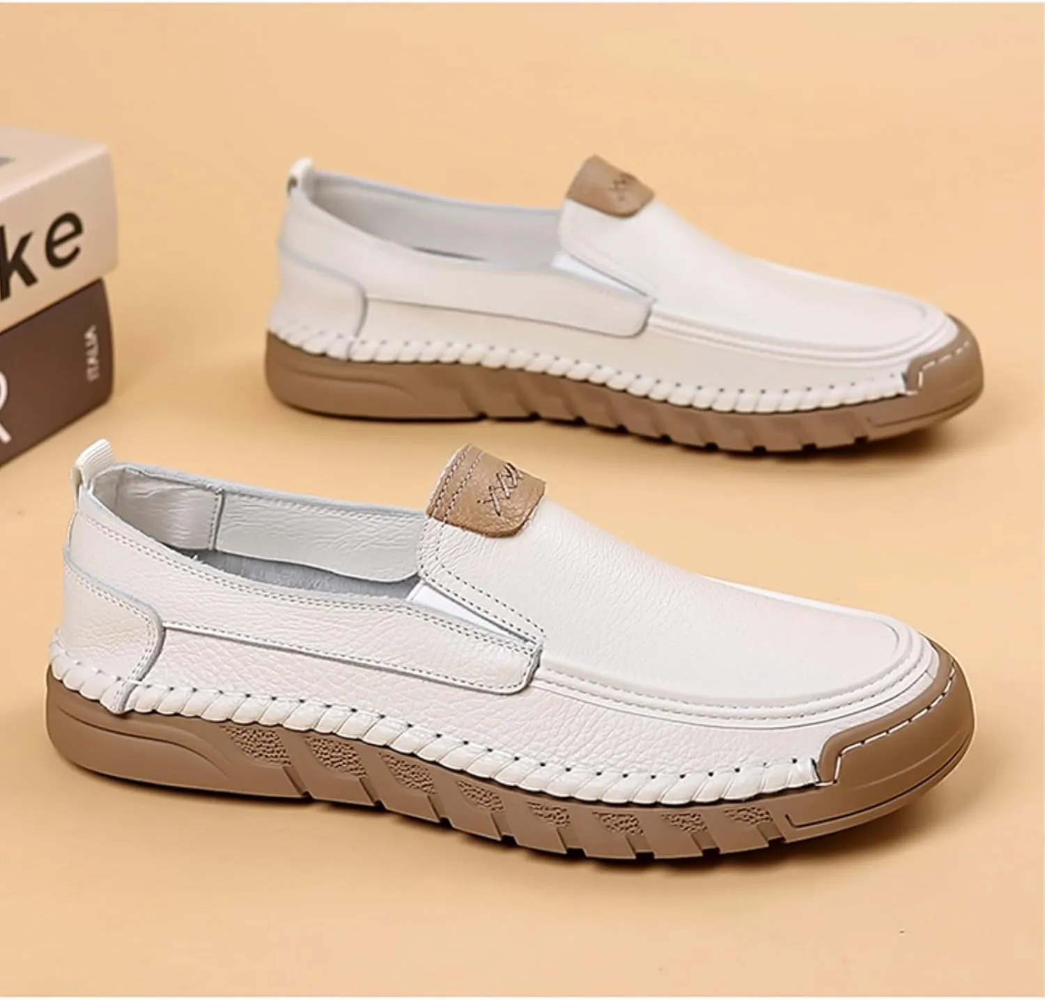 Mens Genuine Leather Slip-on Loafers Casual Breathable Handmade Slip On Driving Shoes Fashion Business Shoes