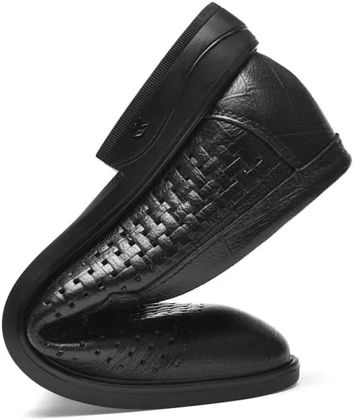 Mens Genuine Leather Slip-on Loafers Casual Hollow Breathable Comfort Penny Loafers Shoes Soft Sole Flat Dress Driving Causal Shoes