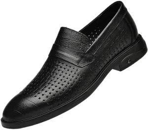 Mens Genuine Leather Slip-on Loafers Casual Hollow Breathable Comfort Penny Loafers Shoes Soft Sole Flat Dress Driving Causal Shoes