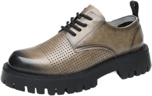 Men's Hollow Mesh Breathable Oxfords Formal Dress Shoes Classic Oxford Platform Dress Shoes Formal Business Full Leather Shoes for Men