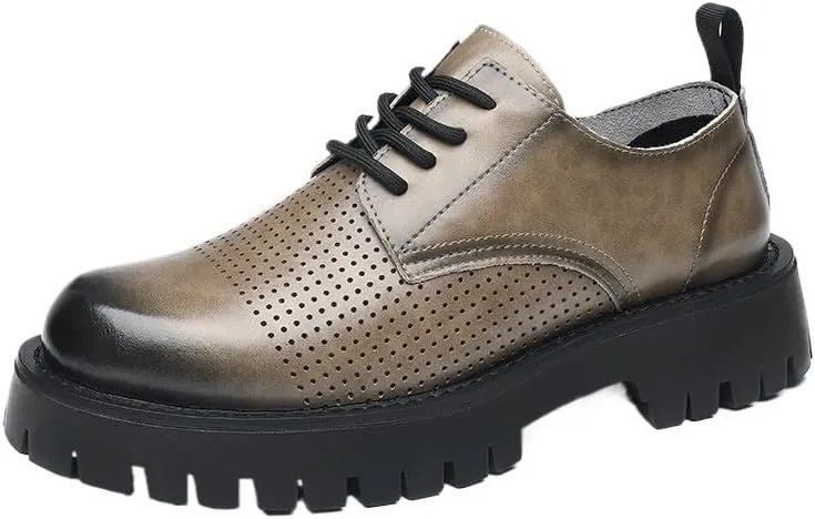 Men's Hollow Mesh Breathable Oxfords Formal Dress Shoes Classic Oxford Platform Dress Shoes Formal Business Full Leather Shoes for Men