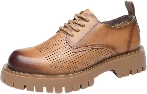 Men's Hollow Mesh Breathable Oxfords Formal Dress Shoes Classic Oxford Platform Dress Shoes Formal Business Full Leather Shoes for Men