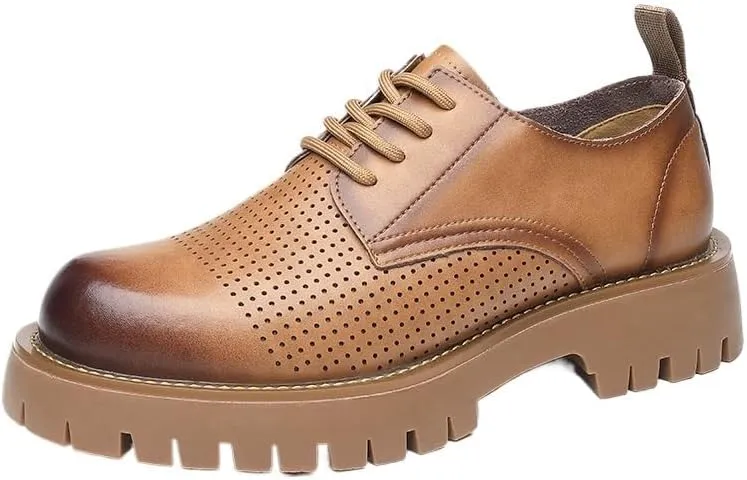 Men's Hollow Mesh Breathable Oxfords Formal Dress Shoes Classic Oxford Platform Dress Shoes Formal Business Full Leather Shoes for Men