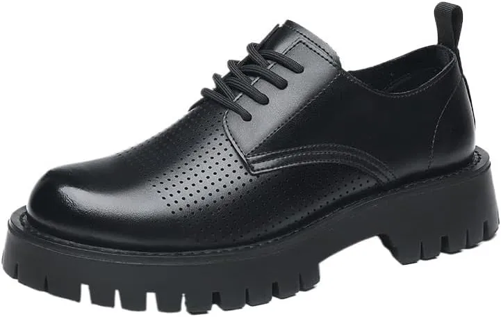 Men's Hollow Mesh Breathable Oxfords Formal Dress Shoes Classic Oxford Platform Dress Shoes Formal Business Full Leather Shoes for Men