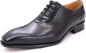 Men's Lace-up Brogues Casual Oxfords Formal Derbys Breathable Leather Dress Shoes,Black-44