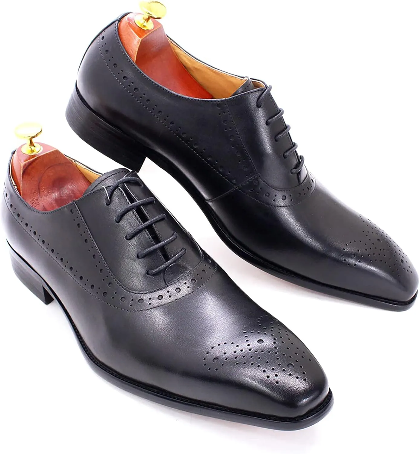 Men's Lace-up Brogues Casual Oxfords Formal Derbys Breathable Leather Dress Shoes,Black-44