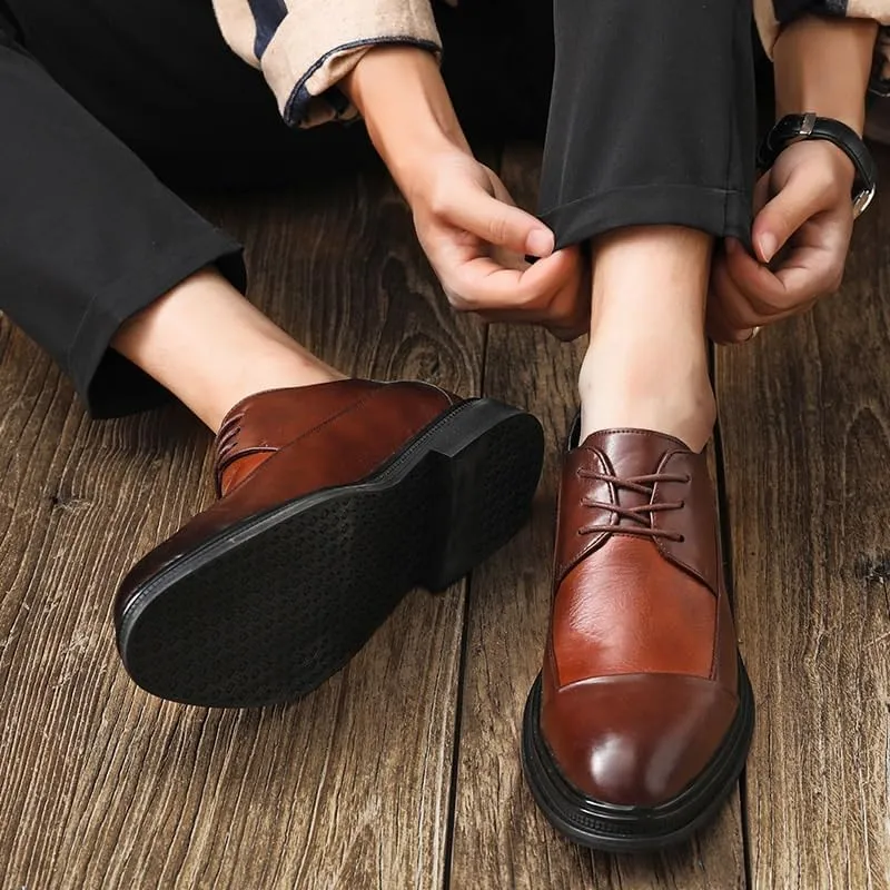 Men's Leather Formal Shoes, Luxury Brand Men's Loafers Dress Moccasins Breathable Slip on Black Driving Shoes