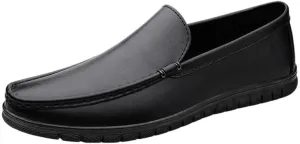 Men's Leather Hand Stitching Penny Loafers Lightweight Breathable Round Toe Slip On Flat Moccasins Outdoor Casual Driving Walking Shoes