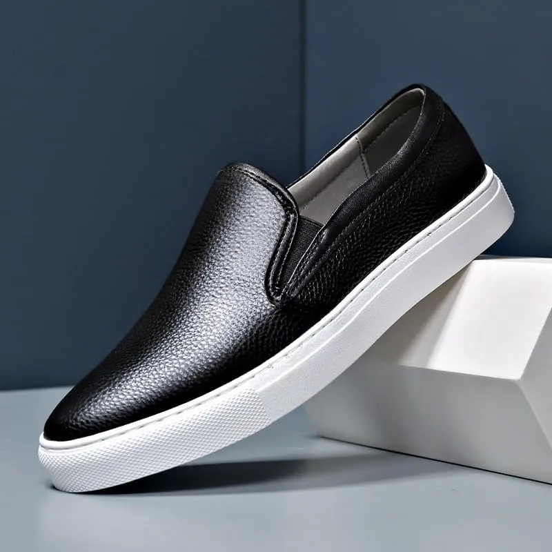 Mens Leather Loafers Lightweight Comfortable Round Toe Slip On Casual Moccasin Driving Shoes Stylish Versatile Classic Flats
