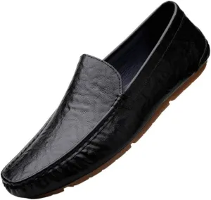 Men's Leather Loafers Lug Sole Non-Slip Dress Business Leather Shoes Comfort Pointed Toe Slip-on Oxfords for Driving Office Walking