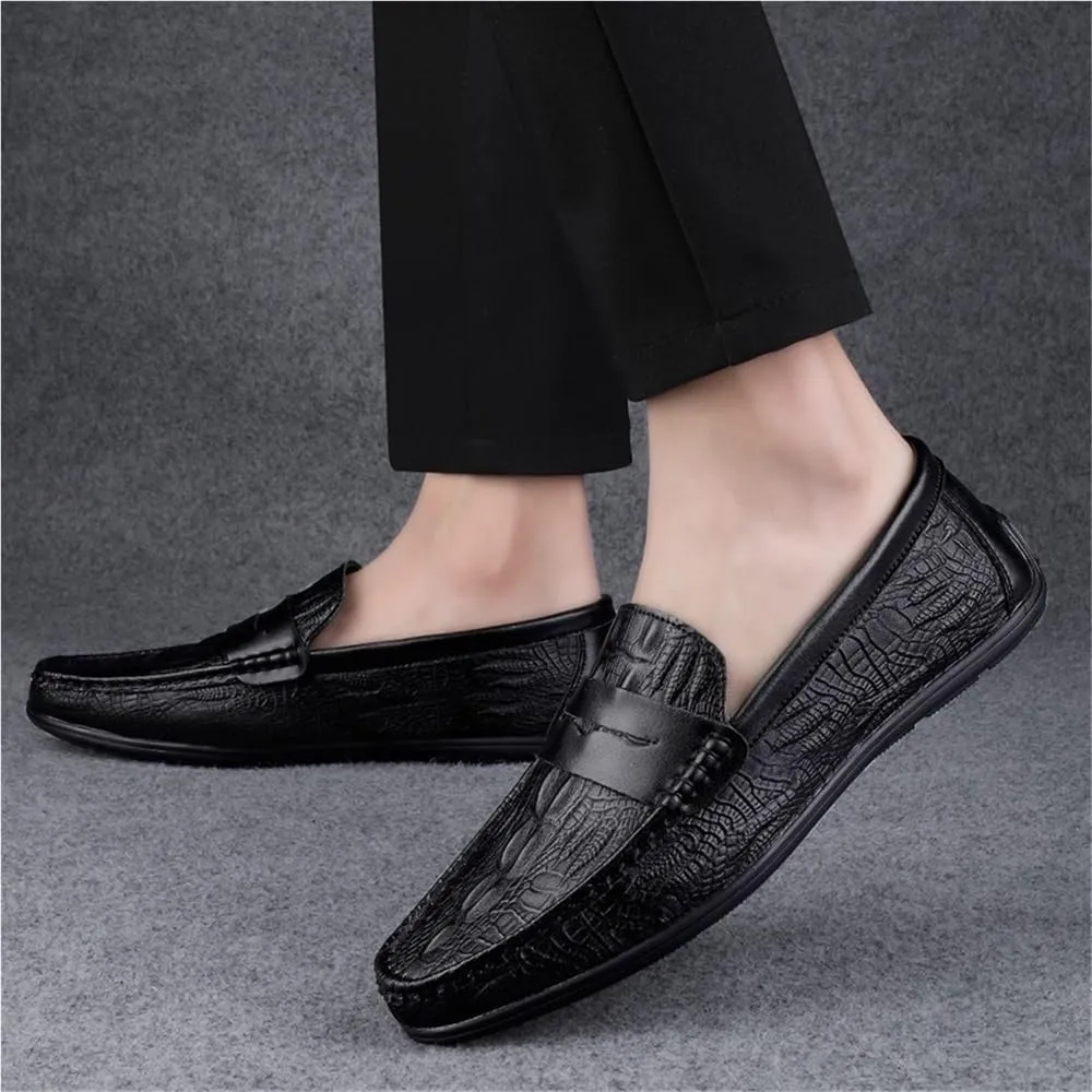 Mens Moccasins Shoe Leather Evening Tuxedo Round Toe Solid Color Non Slip Shoe Slip-on