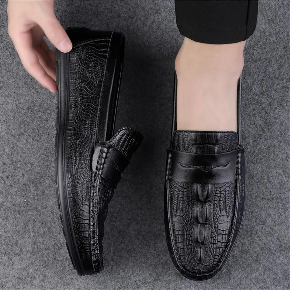 Mens Moccasins Shoe Leather Evening Tuxedo Round Toe Solid Color Non Slip Shoe Slip-on