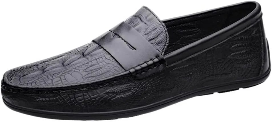 Mens Moccasins Shoe Leather Evening Tuxedo Round Toe Solid Color Non Slip Shoe Slip-on