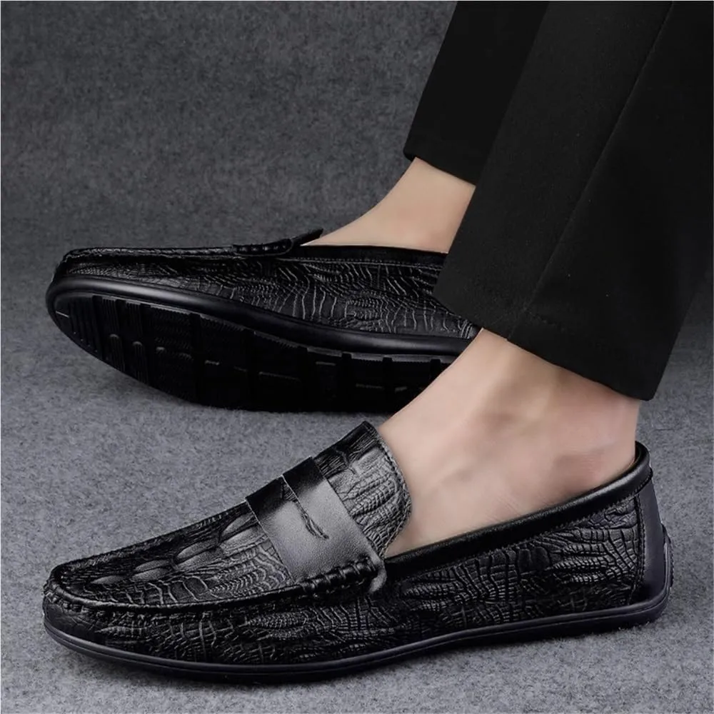 Mens Moccasins Shoe Leather Evening Tuxedo Round Toe Solid Color Non Slip Shoe Slip-on