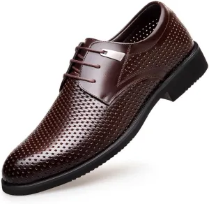 Mens Oxford Men's Summer Breathable Dress Shoes Classic Lace-up Formal Tuxedo Derby Shoes Modern Wedding Office Work Tuxedo Oxford Shoes Dress Shoes(Brown,9)