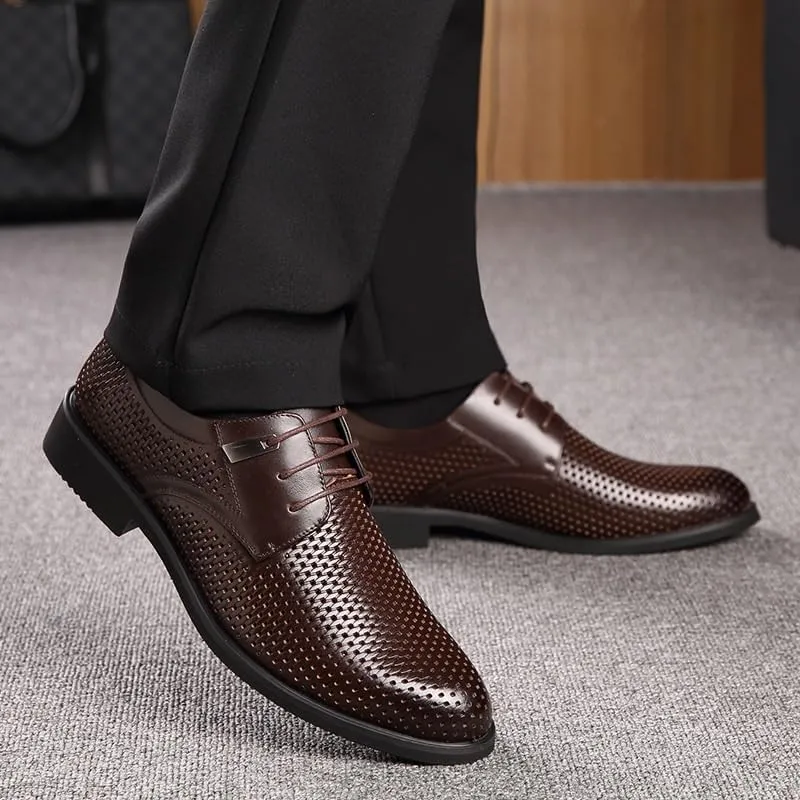 Mens Oxford Men's Summer Breathable Dress Shoes Classic Lace-up Formal Tuxedo Derby Shoes Modern Wedding Office Work Tuxedo Oxford Shoes Dress Shoes(Brown,9)
