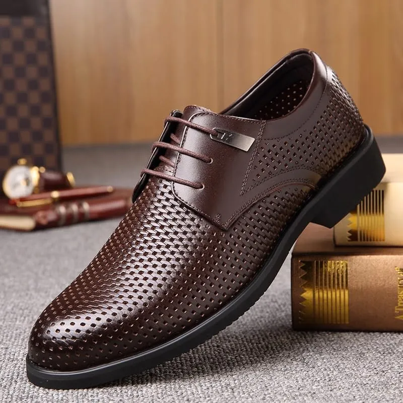Mens Oxford Men's Summer Breathable Dress Shoes Classic Lace-up Formal Tuxedo Derby Shoes Modern Wedding Office Work Tuxedo Oxford Shoes Dress Shoes(Brown,9)