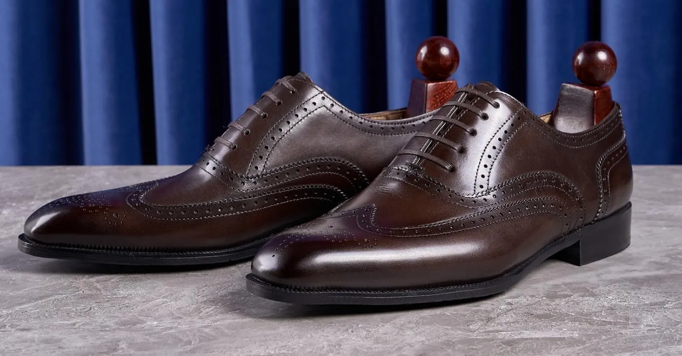 Mens Oxfords Formal Dress Shoes Genunie Leather Wingtips Brogues Suit Shoes Modern Fashion Prom Wedding Business Casual Derby Tuxedo Shoes for Men