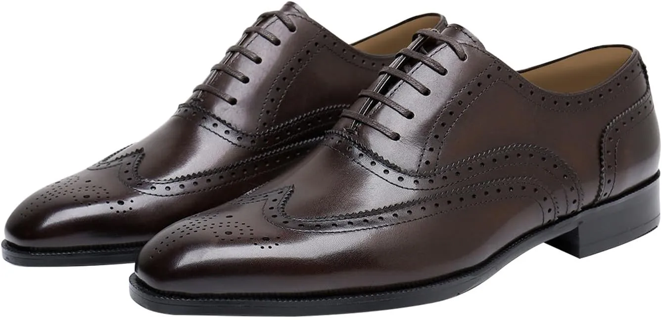 Mens Oxfords Formal Dress Shoes Genunie Leather Wingtips Brogues Suit Shoes Modern Fashion Prom Wedding Business Casual Derby Tuxedo Shoes for Men