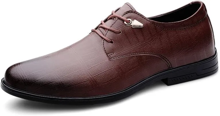 Men’s Pointed Toe Oxford Shoes Fashion Leather Lace-Up Dress Shoes for Business Formal