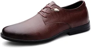 Men’s Pointed Toe Oxford Shoes Fashion Leather Lace-Up Dress Shoes for Business Formal