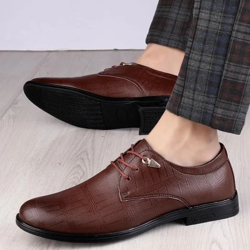 Men’s Pointed Toe Oxford Shoes Fashion Leather Lace-Up Dress Shoes for Business Formal