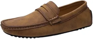 Men's PU Leather Driving Loafers - Comfortable Square Toe Loafers, Flexible Slip-On Shoes with Slip-Resistant Sole for Parties