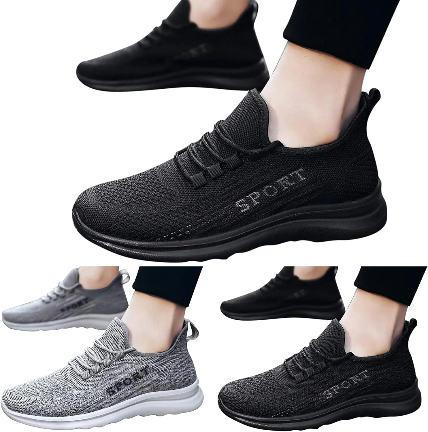 Men's Reathable Stretch Canvas Shoes Breathable Casual Comfortable Walking Sneaker Soft Flat Soled Elderly Shoes