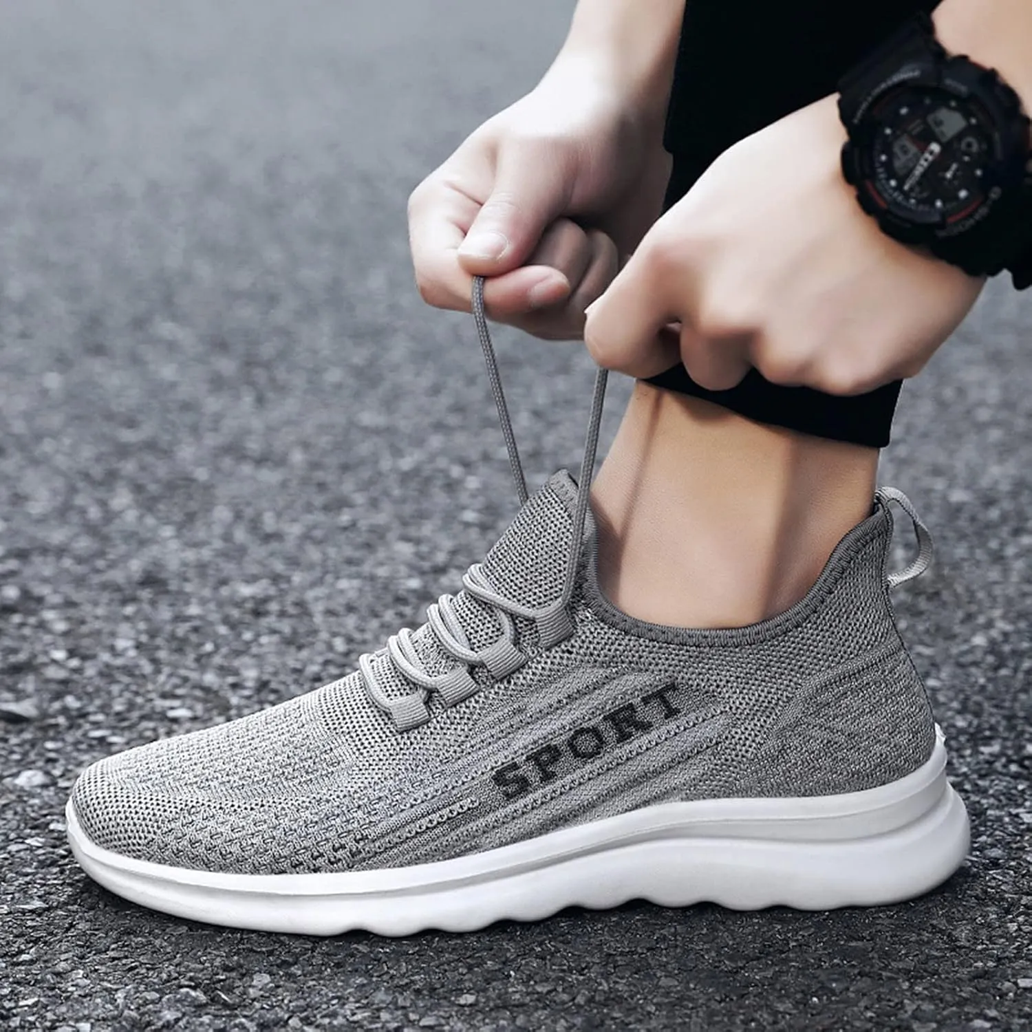 Men's Reathable Stretch Canvas Shoes Breathable Casual Comfortable Walking Sneaker Soft Flat Soled Elderly Shoes