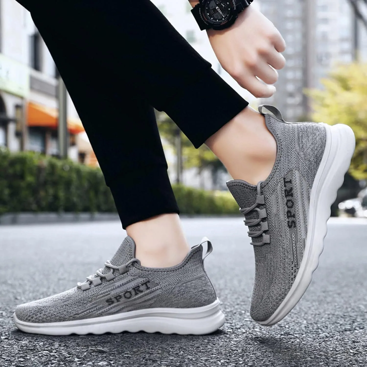 Men's Reathable Stretch Canvas Shoes Breathable Casual Comfortable Walking Sneaker Soft Flat Soled Elderly Shoes
