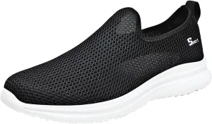 Mens Running Shoes Mesh Casual Black Shoes Black Platform Sneaker Ladies Walking Tennis Slip on Lightweight Red Tennis Shoe Loafers Casual Slip On