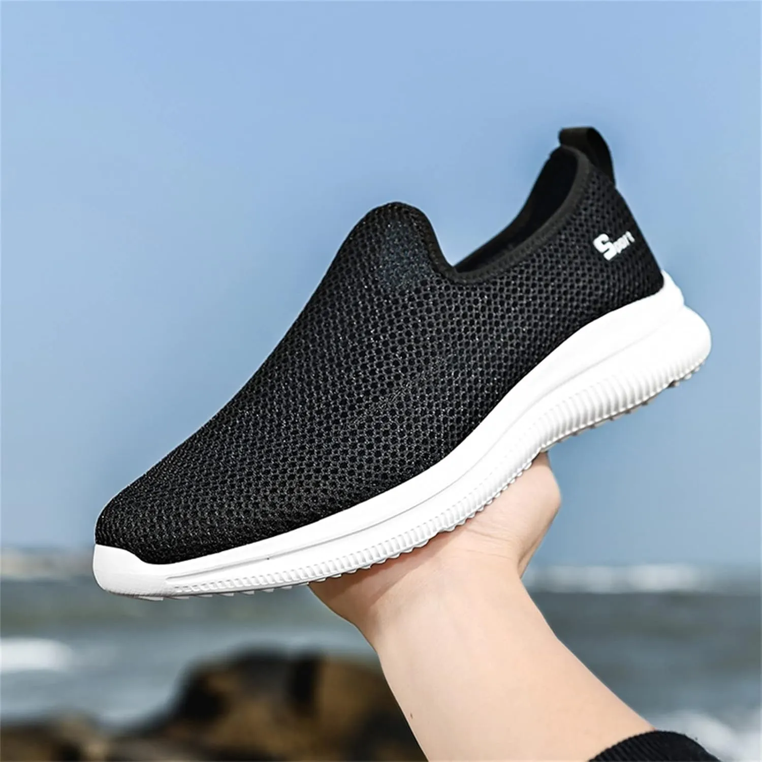 Mens Running Shoes Mesh Casual Black Shoes Black Platform Sneaker Ladies Walking Tennis Slip on Lightweight Red Tennis Shoe Loafers Casual Slip On
