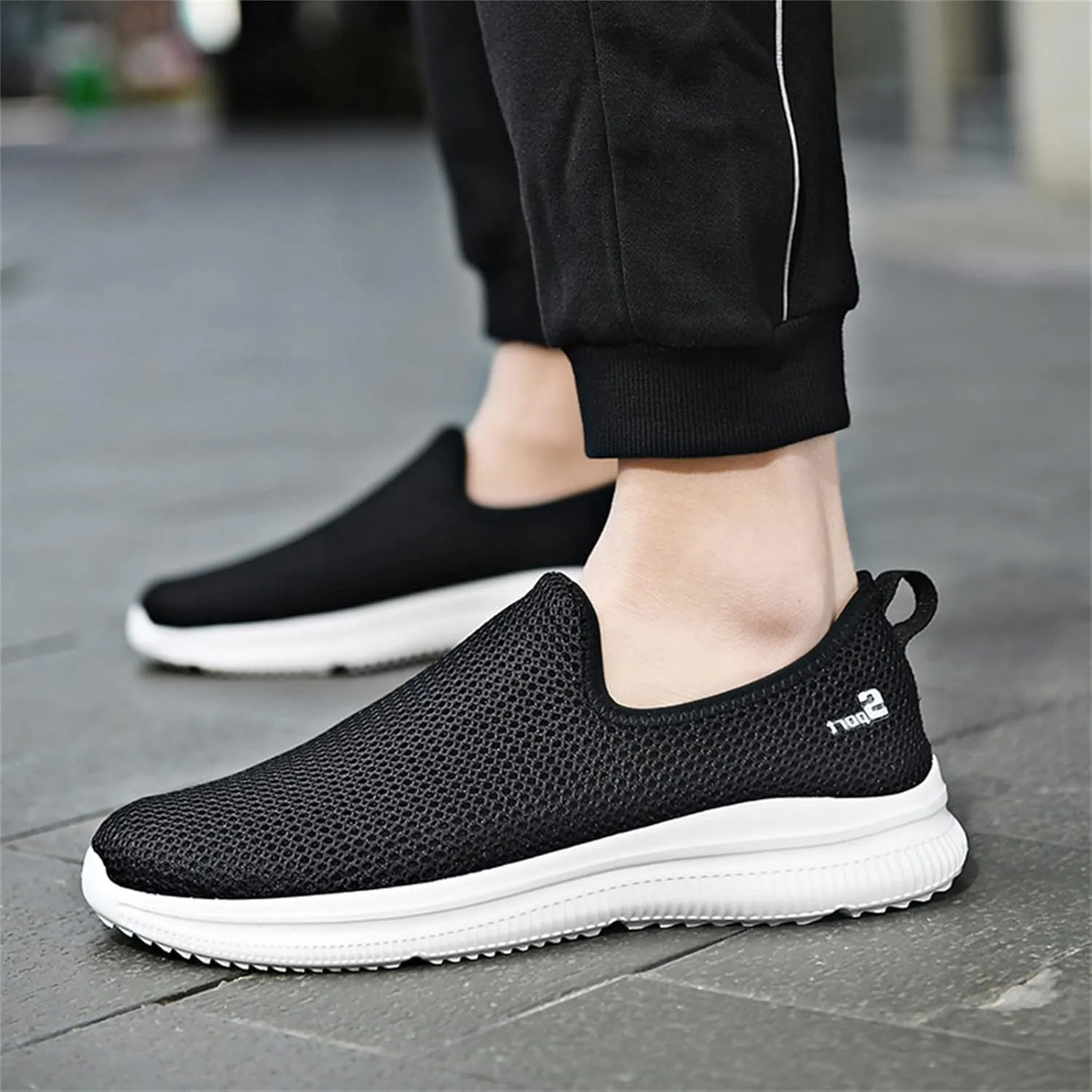 Mens Running Shoes Mesh Casual Black Shoes Black Platform Sneaker Ladies Walking Tennis Slip on Lightweight Red Tennis Shoe Loafers Casual Slip On