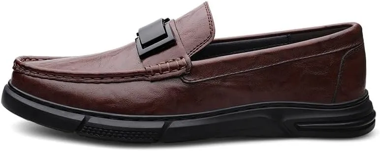 Men's Slip-On Dress Shoes Classic Pointed Toe Low Top Leather Oxfords Shoes Comfort Tuxedo Formal Derby Shoes for Men(Brown,8.5)