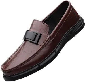 Men's Slip-On Dress Shoes Classic Pointed Toe Low Top Leather Oxfords Shoes Comfort Tuxedo Formal Derby Shoes for Men(Brown,8.5)