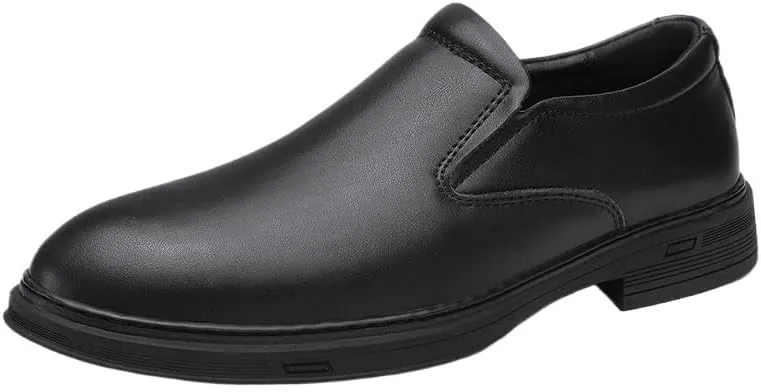 Men's Slip-on Leather Oxford Shoes, Classic Oxford Leather Dress Shoes for Men Breathable Office Shoes Wedding Footwear
