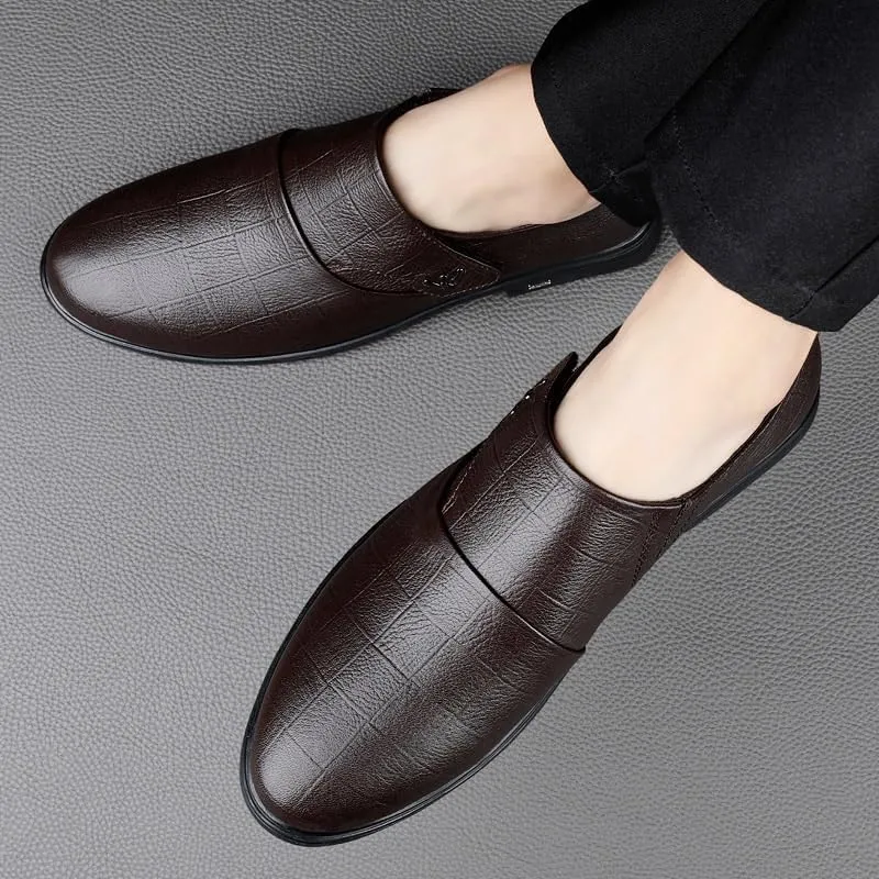 Mens Slip-Ons Loafers Men's Genuine Leather Business Formal Oxfords Shoes Comfort Pointed Toe Walking Shoes for Men