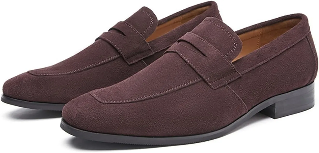 Men's Suede Penny Chunky Heel Loafers Shoes Comfort Slip-Ons Classic Formal Dress Shoes for Business Driving