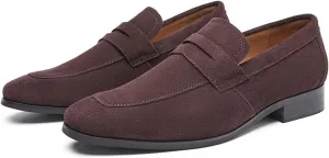 Men's Suede Penny Chunky Heel Loafers Shoes Comfort Slip-Ons Classic Formal Dress Shoes for Business Driving