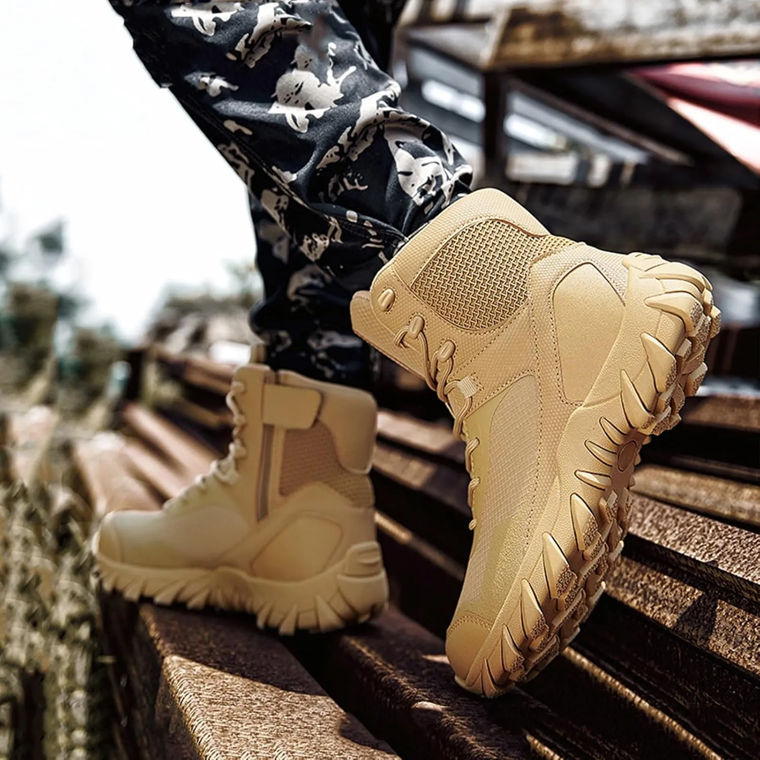 Mens Tactical Boots, Lightweight Combat Boots, Durable Suede Leather And Rubber Sole Work Boots, Waterproof Breathable Desert Boots