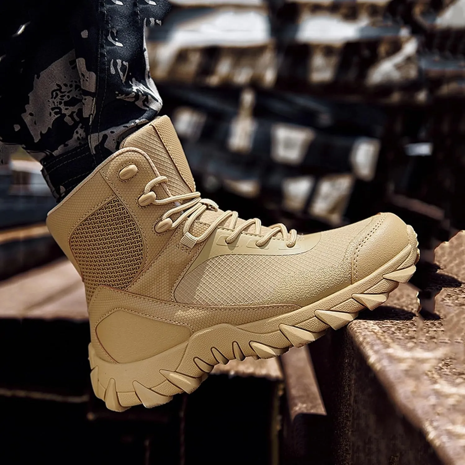 Mens Tactical Boots, Lightweight Combat Boots, Durable Suede Leather And Rubber Sole Work Boots, Waterproof Breathable Desert Boots