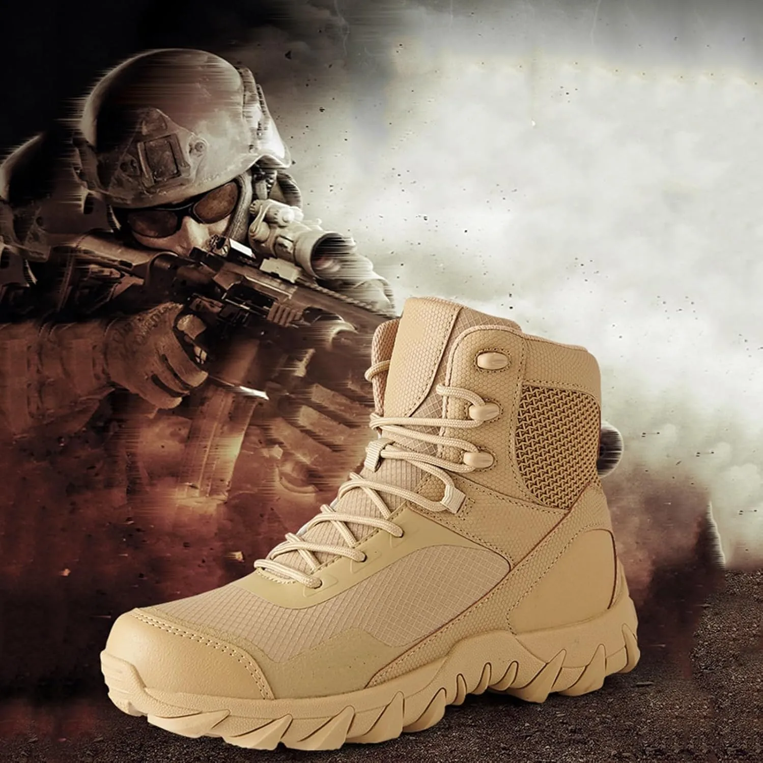 Mens Tactical Boots, Lightweight Combat Boots, Durable Suede Leather And Rubber Sole Work Boots, Waterproof Breathable Desert Boots
